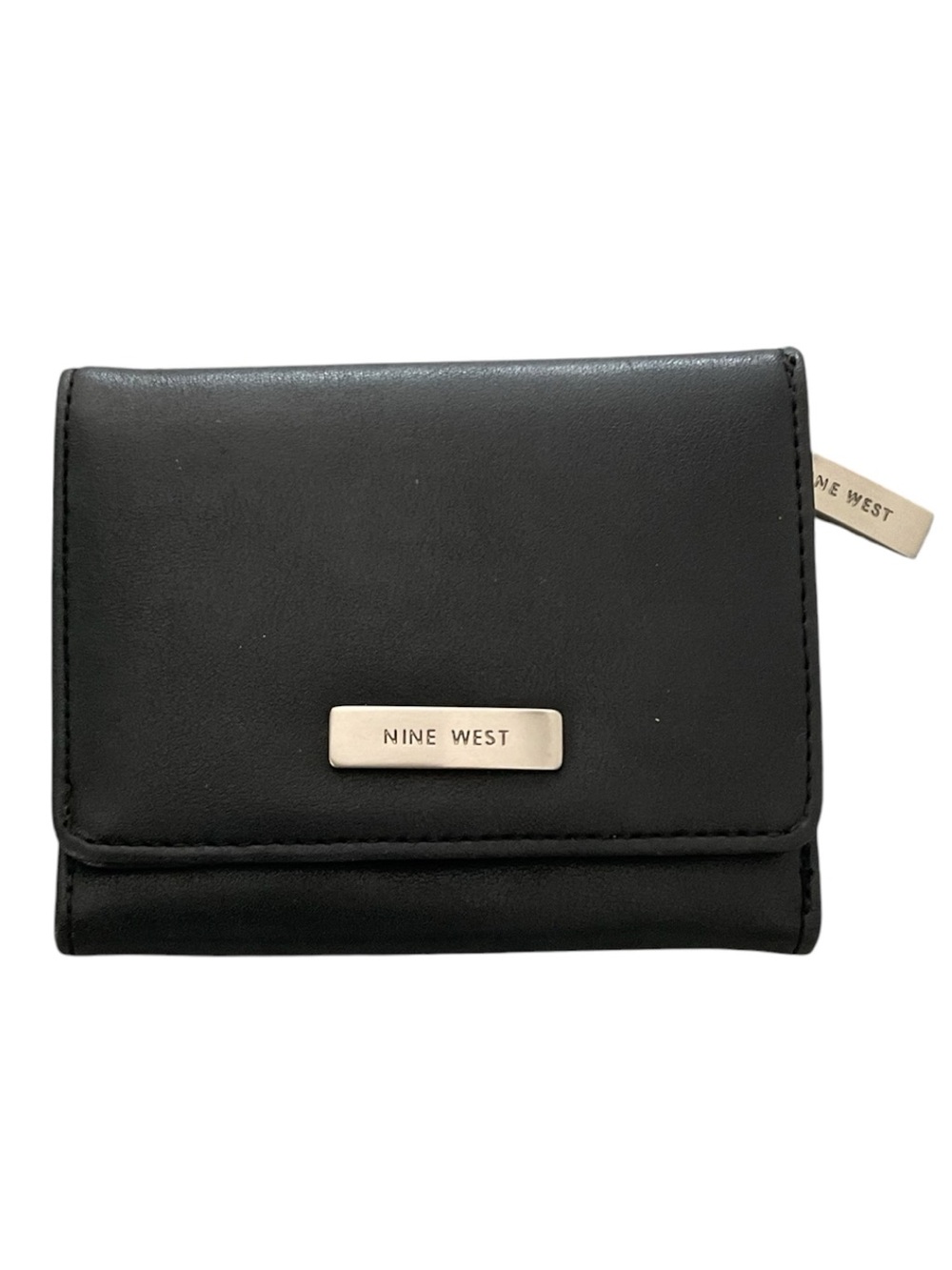 NINE WEST Women’s Vintage Wallet Black Tri-Fold Compact Leather Smooth Finish